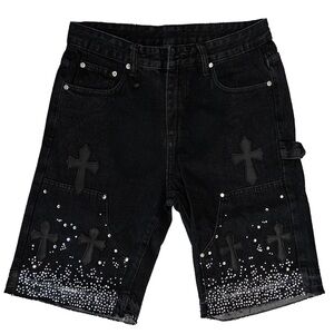 NEW WATSON LEATHER APPLIQUE CROSS PATCH SHORTS (GREY) MULTIPLE SIZES